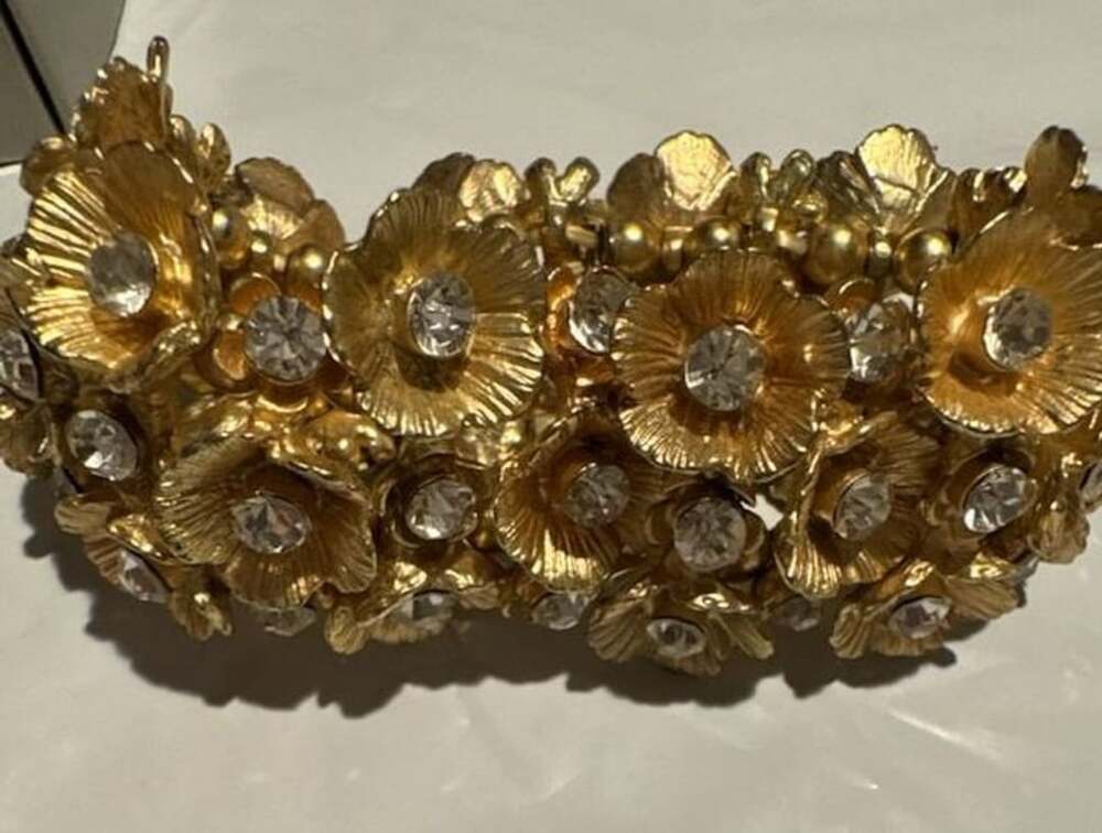 Tasha Gold Tone Floral Rhinestone Stretch Cuff Bracelet